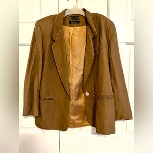 Giorgio Sant’Angelo Collectible Gold Linen Blazer Brown Tan Size 10 Vintage
